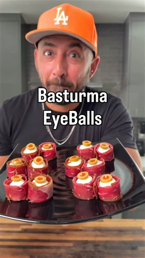 5K views · 117 reactions | Happy Halloween! Here is a super easy Halloween appetizer for your party! Basturma eyeballs. It’s basturma wrapped around tiny mozzarella with a slice of olive on top! . Happy Halloween! Be safe out there! . Hats @crown.minded . #chefarazada #halloween #halloweenappetizer #basturmaappetizer #easysnack | Ara Zada | Facebook
