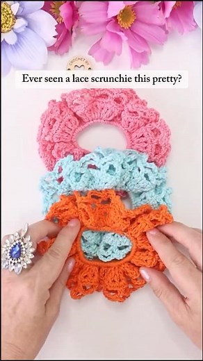 Lace Crochet Scrunchie Pattern 🧵✨ Easy + Pretty! #crochet #sewing