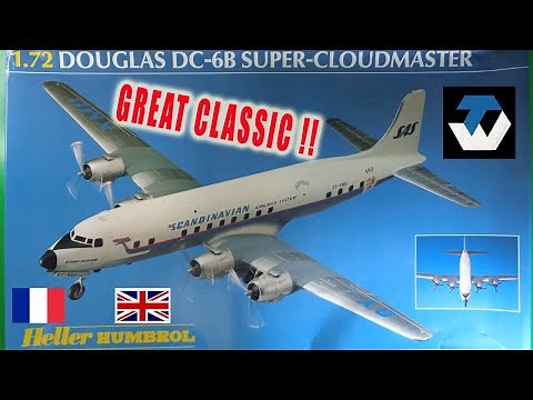 Vintage 1:72 Heller-Humbrol 80315 Douglas DC-6B Super-Cloudmaster Model Kit box & sprue/frame review