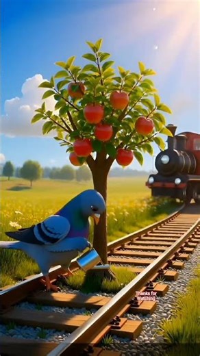 small pigeon looks like an apple on the railway track 😭#ai#pigeon#tree#train