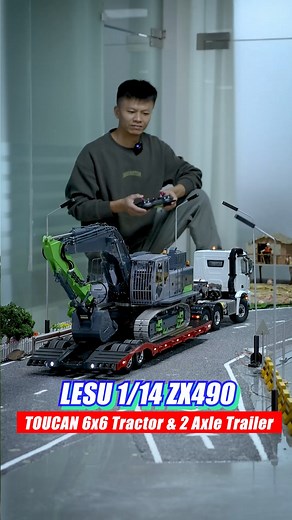 7.1K views · 210 reactions | The 1/14 6x6 metal RC tractor truck 3363, when paired with the metal 2-Axle gooseneck low flatbed trailer, instantly transforms into a rest stop for the 1/14 RC hydraulic excavator ZX490! #RCmodel #RCworld #RClife #RClover #RCcommunity #RCtoys #RC #Excavator #Tractor #Trailer #Toucanhobby | Toucan RC Hobby | Facebook