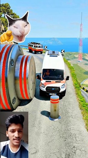 Giant Cylinders Crush An Ambulance! 🚑💥 | Satisfying BeamNG Crash #shorts
