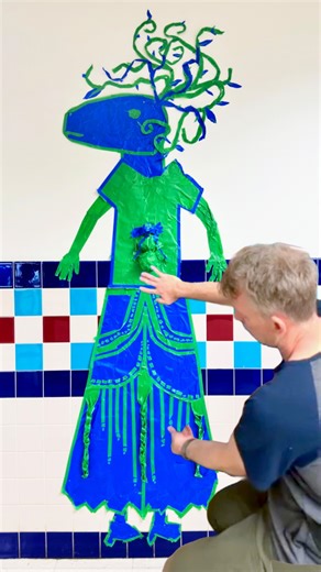 Tape Art on Instagram: "Installation process for the Exquisite Corpse prompt. Each part - head, torso, legs - was made on mesh by a different student, then pealed off and stuck to the wall to make complete characters. A great surprise even for us how cool each of these figures came out! #tapeart #artteaching #arteducation #exquisitecorpse #artfun #characterdesign"