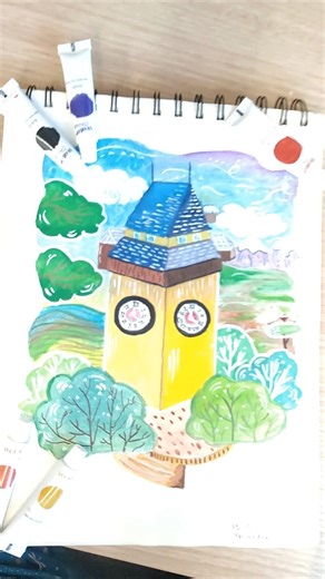 easy clock tower drawing 🖼️🖌️🎨