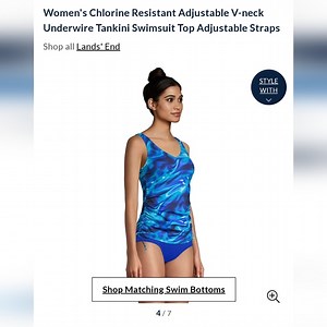 Women's Chlorine Resistant Adjustable V-neck Underwire Tankini Swimsuit Top