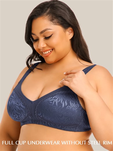 Deyllo Women's Non Padded Wireless Bras Plus Size Full Coverage Minimizer Bra, Blue 38DDD