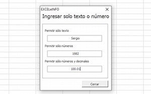 Funciones vba para permitir captura de texto, números o números con decimales en Formularios de Excel