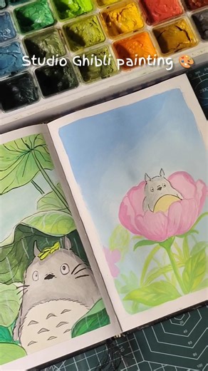 studio Ghibli painting using gouache 😍 #beginnerarttips #tutorial #art #viralvideo #gourmet #shorts