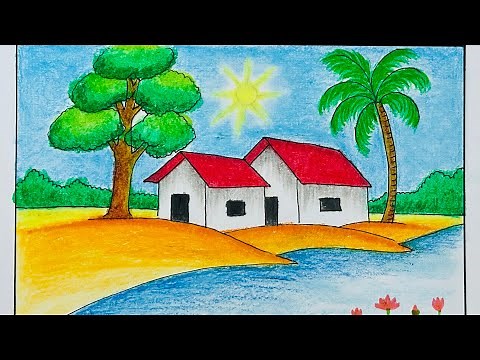 Beautiful Village Scenery Drawing | Easy Step-by-Step for Kids
