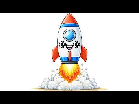 🚀 How to Draw a Rocket for Kids | Easy Step-by-Step Drawing & Coloring 🎨