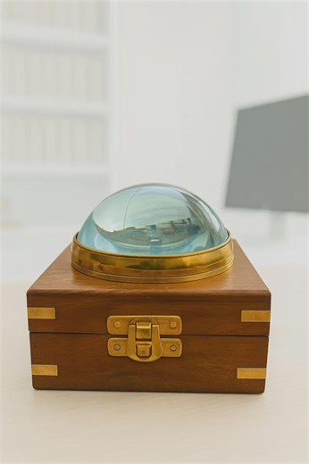 Brass Dome Magnifying Glass With Wooden Box | Vintage Nautical Paperweight | Antique Desk Decor - Etsy