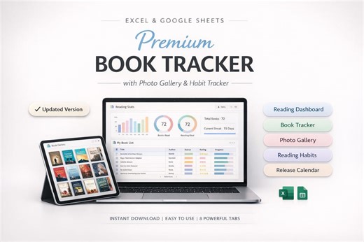 Book Tracker Spreadsheet | Reading List Planner Journal Log Dashboard | Excel Google Sheets Gift Template - Etsy