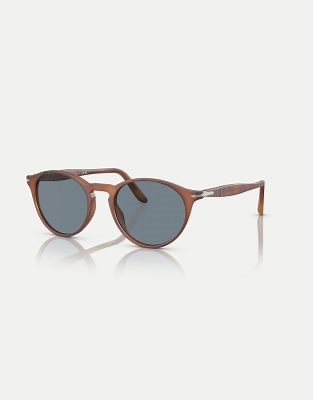Persol po3092sm round sunglasses in brown with blue lens in sienna | ASOS