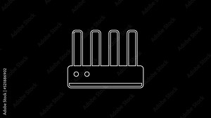 White line Router and wi-fi signal icon isolated on black background. Wireless ethernet modem router. Computer technology internet. 4K Video motion graphic animation