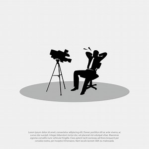 Download The video blogger records video from the camera. Microphone, camera, background, recording. Vector flat illustration. man chilling in the chair and self broadcasting as vlogger for free