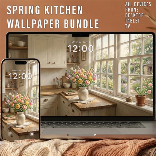 Vintage Spring Kitchen Wallpaper, Cozy Floral Cooking Background, Cottage Wallpaper for iPhone Android Desktop Tablet & TV 4K Download - Etsy