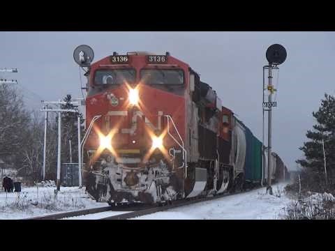 Very Long Manifest Train CN 507 Rolling thru Memramcook, NB at Track Speed