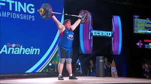 USA's Sarah Robles eases through her first snatch in the Women's +90kg. | International Weightlifting Federation