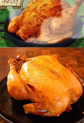 This is how to roast the perfect chicken RECIPE⬇️ Inspired by senshi’s sweet potato and herb stuffed basilisk from Dungeon Meshi - 4-5lb young chicken - bundle of rosemary sage and thyme - 1 sweet potato - 3 feet of butchers twine - salt and pepper - 3 tbsp melted butter First, dry brine the chicken at least 6 hours prior to baking. This will dry out the skin and season the bird throughout. Season generously with salt outside and inside the cavity and leave uncovered in the fridge. Pat the chick