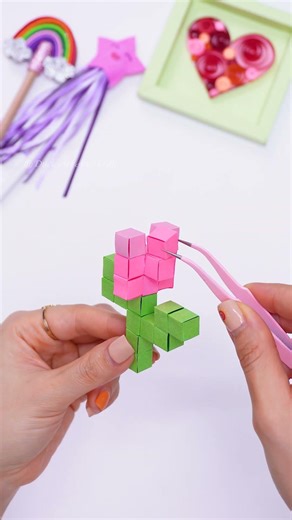 DIY 3D Paper Tulip Easy Minecraft Pixel Art Craft! 🌷