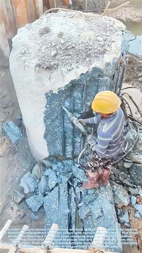 Powerful Crusher Obliterates Buried Concrete Pillars