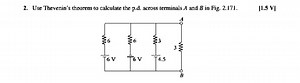 Use Thevenin's theorem to calculate the p.d. across terminals A... | Filo