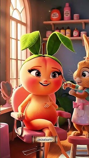 Strawberry & Peach Bunny Pixar Haircut Adventure | Cozy Fruit Salon Short 🍓🍑🐧🐰