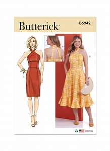 Sewing Pattern for Misses' Lined Halter Dresses, Butterick Pattern B6942, Fit and Flare Dresses With Side Pockets and Hem Flounce - Etsy Canada