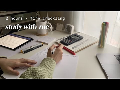 (2 hour) STUDY WITH ME fire crackling 🪵🔥 real time, no music fire sound, pomodoro 50/10 with timer