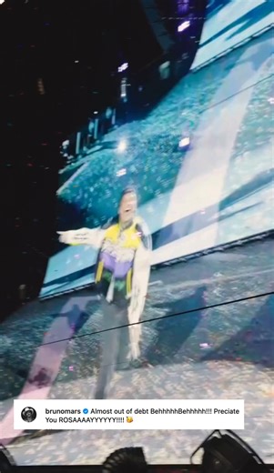 BAYAD NA SI MARS 🤩💸 Bruno Mars on Instagram poked fun at the long-standing joke about his gambling debt after making a surprise appearance with Rosé during BLACKPINK’s “Deadline” concert in Los Angeles. "Almost out of debt BehhhhhBehhhhh!!! Preciate You ROSAAAAYYYYYY!!!! 🥳," he wrote in the caption. COURTESY: Bruno Mars/Instagram | GMA News