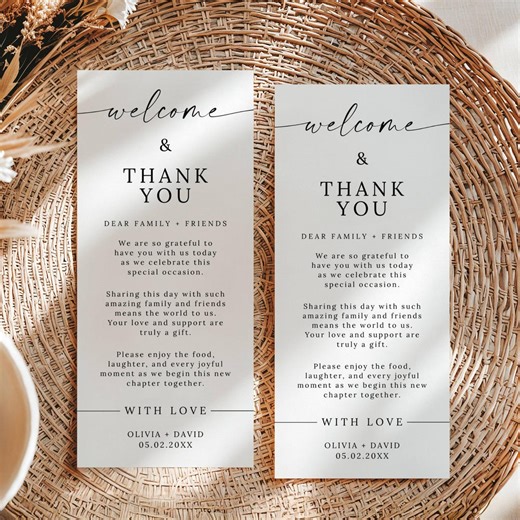 Minimalist Wedding Thank You Card Template, Printable Place Setting Note, Modern Napkin Thank You Insert, Editable Canva Table Card, 4x9 4x8 - Etsy