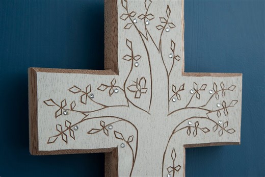 Hand Carved Tree of Life Cross: Swarovski Crystals, Mahogany - Etsy