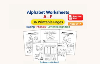 Animal Alphabet A-F Worksheets | Letter Tracing, Beginning Sounds, Cut and Paste