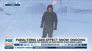 FOX Weather Storm Specialist Mike Seidel reports 30 inches of snow had fallen from Friday into Saturday morning around Mayville, New York as a multi-day lake-effect snow event unfolds. LATEST UPDATES: https://www.foxweather.com/weather-news/lake-effect-snow-buffalo-watertown-cleveland-great-lakes-arctic-blast | FOX Weather