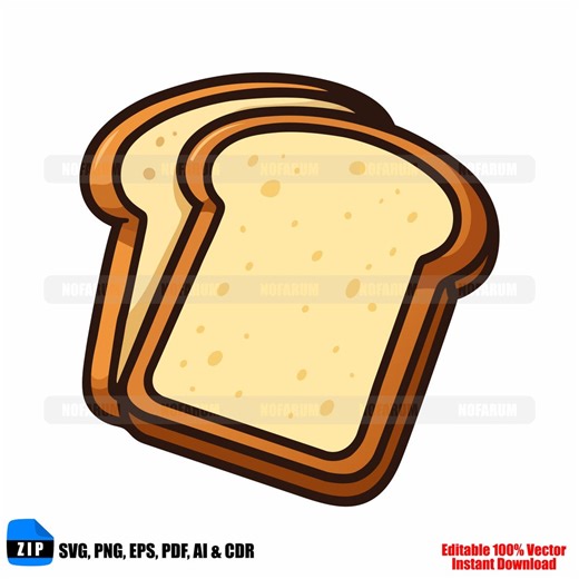 Bread Slice SVG Cartoon Toast Food Illustration Bakery Cricut Vector Download File - Etsy