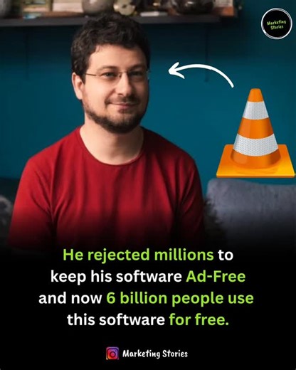 @marketing.aiii on Instagram: "The amazing story of Jean-Baptiste Kempf, one of the people who created the VLC media player. It’s a great example of how sticking to your beliefs can build something more valuable than huge profits! ​Jean-Baptiste started working on VLC in 1999 when he was a student in Paris. It began as a small school project to share videos, but it quickly grew into the strong, popular media player that everyone uses today. ​In a world where almost all software is full of annoyi