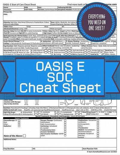 OASIS-E Start of Care (SOC) Cheat Sheet - Etsy