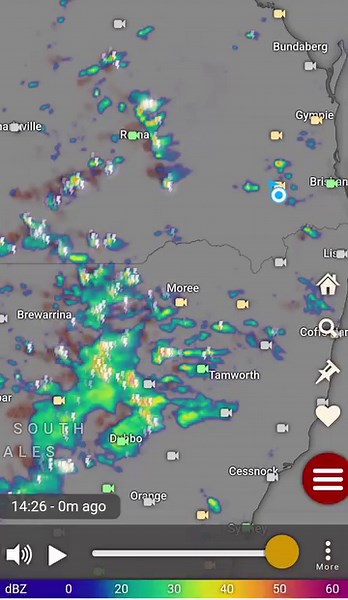 The radar is already starting to light up like a Christmas Tree! There's a couple of cells along the Ranges tracking East North East. The activity to the far west will continue moving toward the coast later this afternoon/evening and possibly into tomorrow morning. Screen grab from Windy. -Grant | South Brisbane Storms