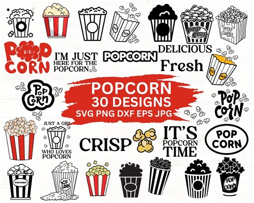 Popcorn SVG Bundle: Movie Night Clip Art (digital Downloads) - Etsy
