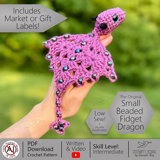 PDF   VIDEO Small Beaded Fidget Pocket Dragon Crochet Pattern: Fidget Toy, Glider, Valentines Arserendipitydesigns - Etsy