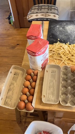 Homemade egg noodles are in progress! | Log Cabin Fever Farm | Facebook
