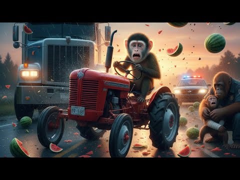 Monkey Tractor Accident: Brave Monkey Saves Driver After Truck Crash | Watermelon Field Story”