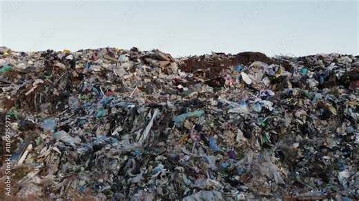 Landfill with large piles of garbage demonstrates the impact of waste on local ecology and the environment as it accumulates daily