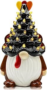 Ceramic Holiday Gnome with Pastel Lights - Thanksgiving Table Decor for Home, Fall Decorations and Gifts for Kids and Women