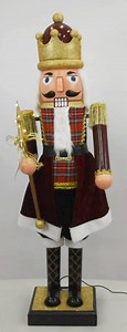 42" Christmas Nutcracker Musical Animated 3.75 Ft Tall Life-Size Large Giant Red Christmas Velvet Nutcracker King On Stand Moving Hands Sings Holding Golden Light up Scepter Indoor Decoration