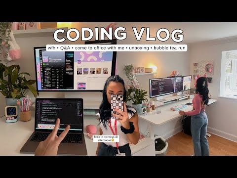 CODING VLOG • mini Q&A, come to office with me + spend time at my set up ♡