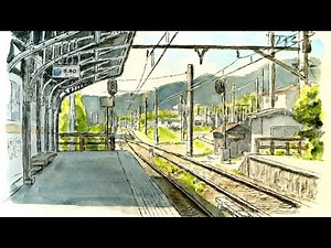 駅の風景とペンの相性はバツグン 【透明水彩風景画】 Station 【Watercolor】