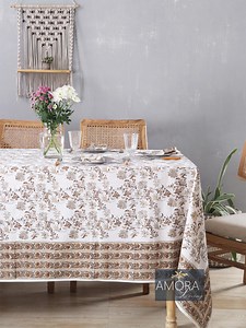 Pastel Brown, Taupe Beig Indian Hand Block Printed Tablecloth, Boho Table Cover, Wedding Tablecloth, Dining Table Cloth, Housewarming Gifts - Etsy