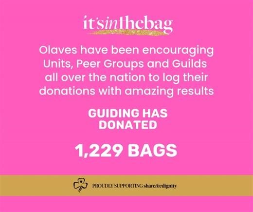 👀Huge Campaign Update! The Olaves coordinating the network's efforts for the 'It's in the Bag' Campaign, have received the last of the donation reports. Donations have been made by Girl Guide Units, Peer Groups and Trefoil Guilds across Australia. Together we have contributed 1,229 bags for vulnerable women and girls this Christmas.🎉 🥰 Amazing Effort! Thanks to everyone involved. #sharethedignity #itsinthebag #becausegirlsdo #advocatelikeagirlguide | Girl Guides Australia
