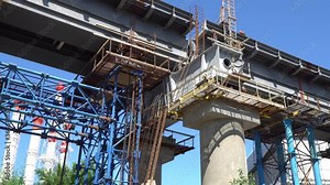 Panorama of the railway overpass in the construction process